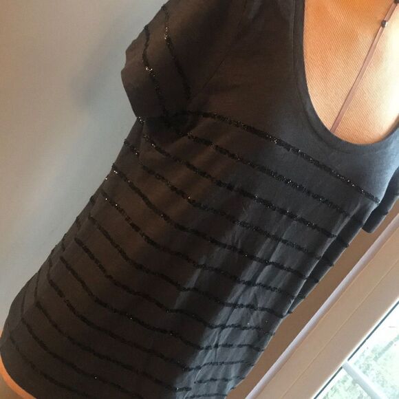 J. Crew Grey Sequin Striped Blouse - Size Medium - Picture 1 of 13